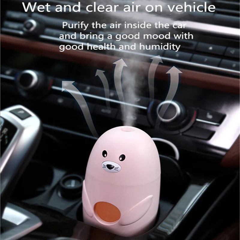 

Mini Cool Leopard Car Humidifier Cute Seal Air Humidifier Purifier USB Diffuser With LED Night Light For Home Car