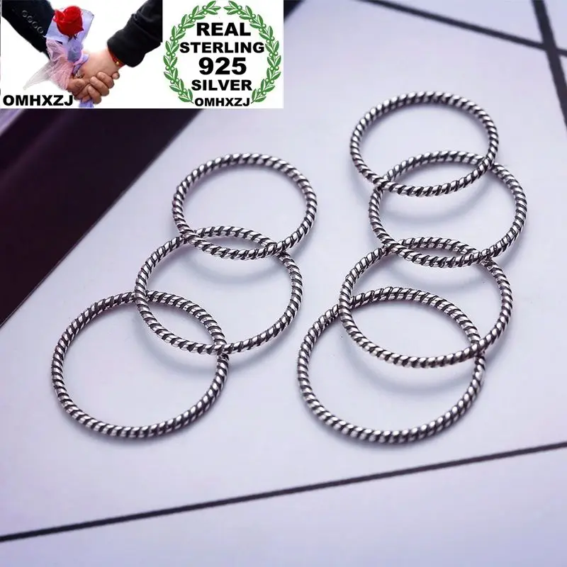 

OMHXZJ Wholesale Personality Fashion OL Woman Girl Party Wedding Gift Silver Black Twisted Lines 925 Sterling Silver Ring RN294