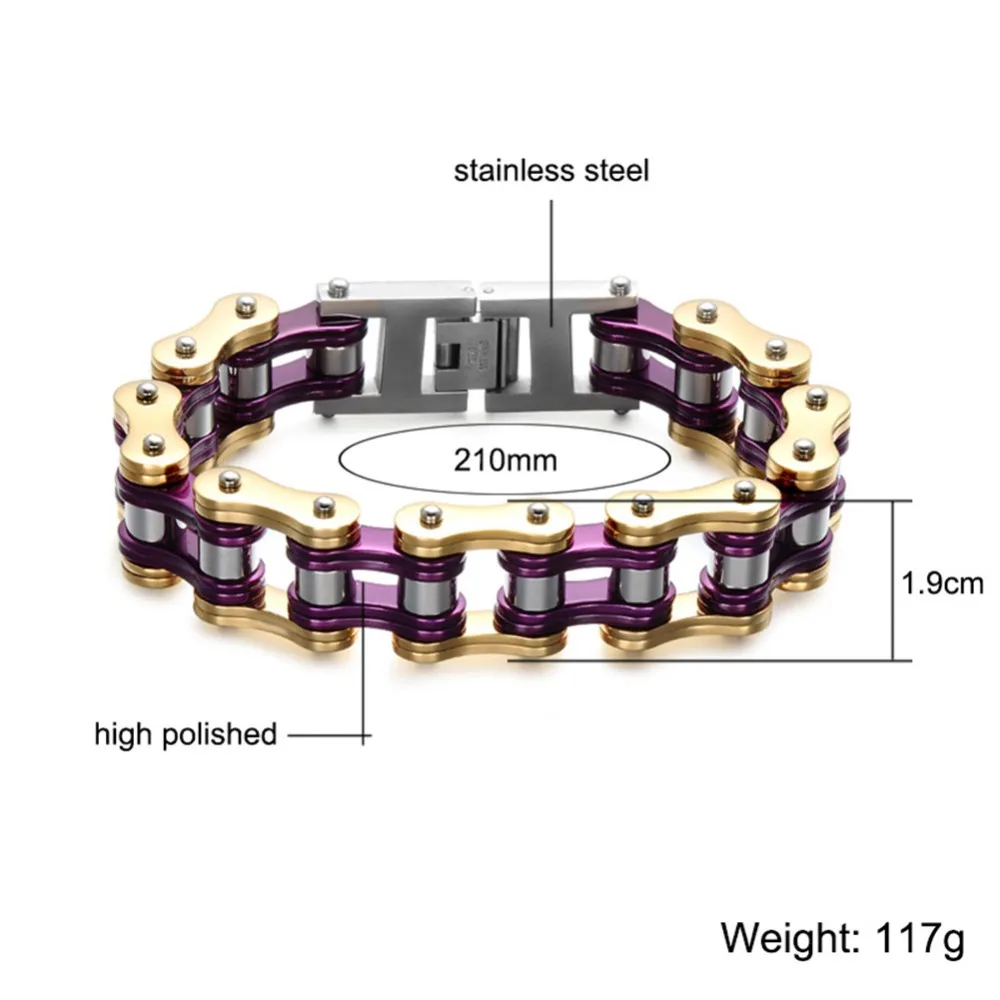 Men's 19mm Wide Heavy Solid Gold Blue Bike Chain Bracelet for Men Stainless Steel Motorcycle Bicycle Bangle Male Jewelry Fashion Jewelry