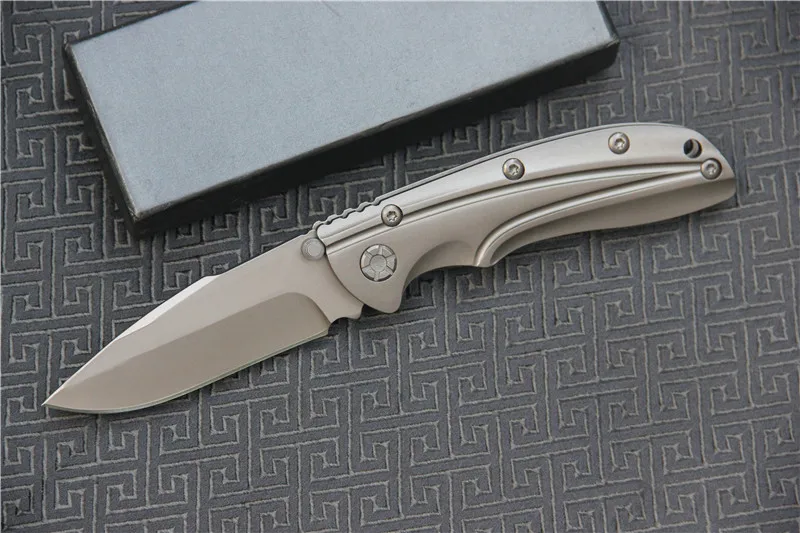 

CJ-2017 new folding knife 7CR17MOV titanium blade stainless steel grey titanium handle outdoor camping survival EDC knife