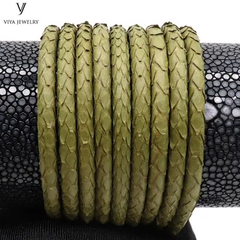 

High End Real Amy Green Python Cords Jewelry Leather Rope Genuine 4mm 5 mm 6mm Python Leather Cords For Jewelry Bracelet