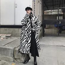 LANMREM, новинка, пальто с отворотом, толстое, с принтом зебры, шерстяное, свободное, длинное, пальто выше колен, куртка для женщин, большой размер, QF039
