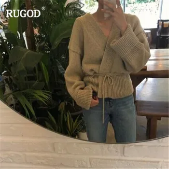 

RUGOD Solid Vintage Women Cardigans Casual Knitted Elegant Women Sweaters Slim Women Tops sueter mujer invierno 2019