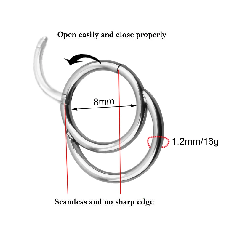 Двухслойные 16 г стальные кликер сегментные кольца для носа 1,2*8 мм Висячие шарнирные Бесшовные пирсинг носа унисекс ювелирные изделия для тела 1 шт