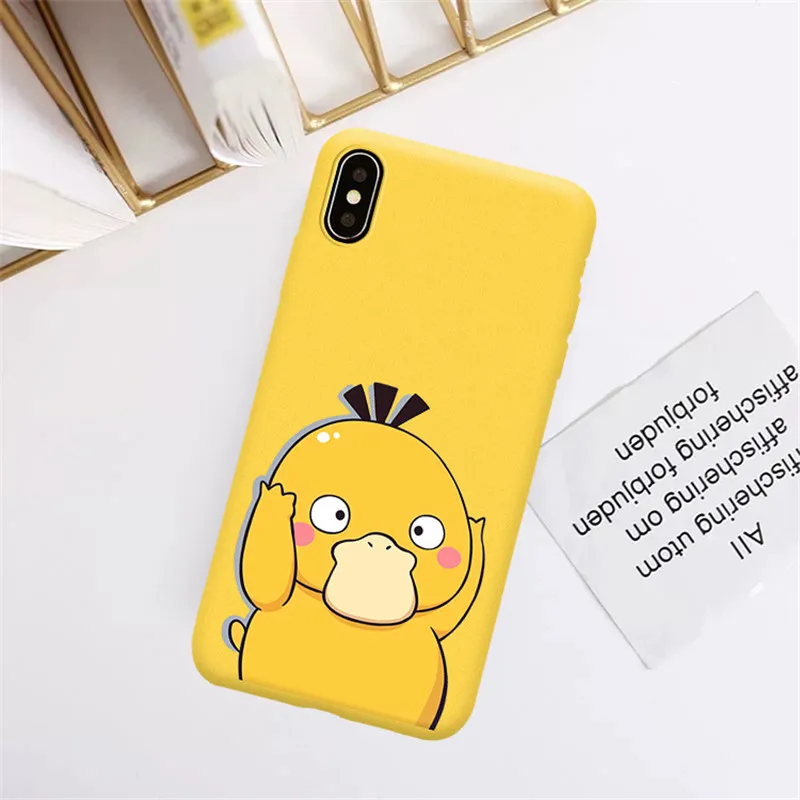 Милый мультяшный Psyduck Pika чехол для телефона для iPhone 7 X XS MAX XR 8 6 6s Plus Мягкий матовый желтый силиконовый чехол