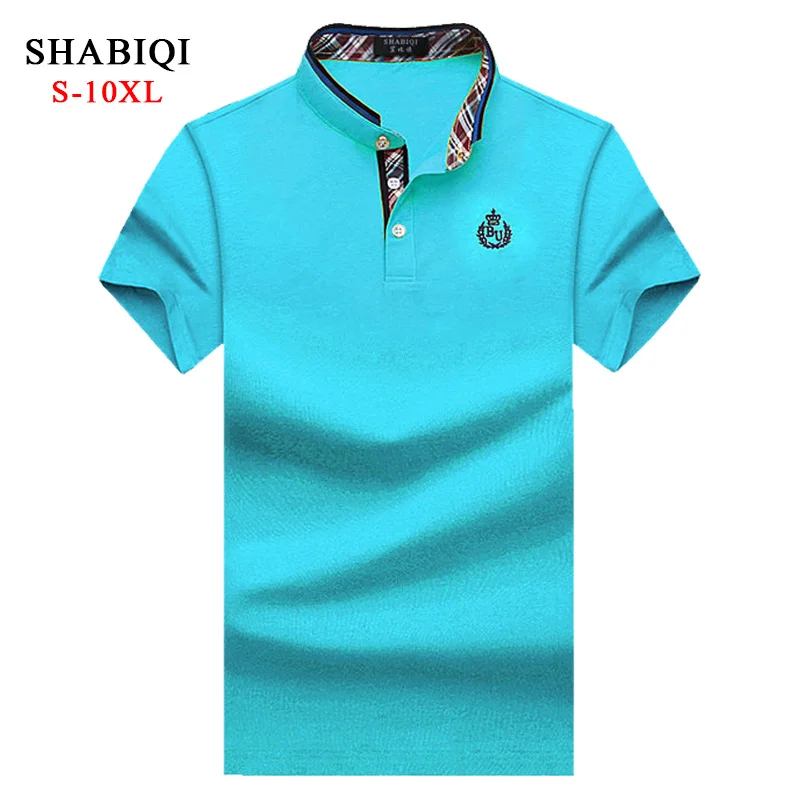 SHABIQI новая брендовая мужская рубашка, Мужская рубашка поло, мужская рубашка поло с коротким рукавом и стоячим воротником, дизайнерская рубашка поло 6XL 7XL 8XL 9XL 10XL - Цвет: Sky blue