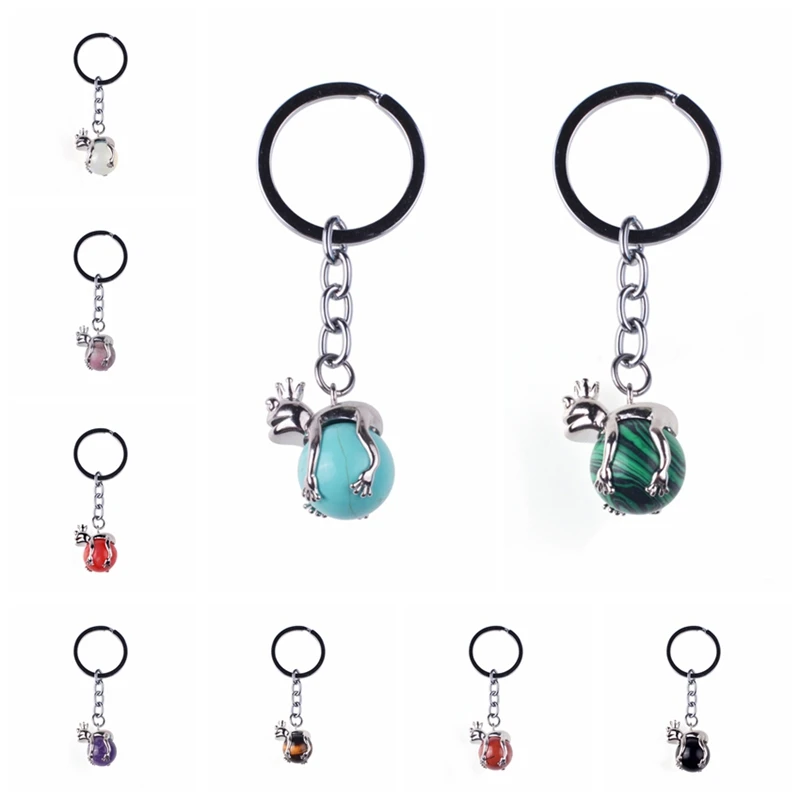 

2018 New Natural Stone Purple Black Porte Clef Floats key Ring Frog Prince Classic Cartoon Image Of Small Jewelry