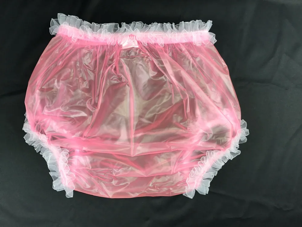 Plastic Pants ABDL Pull-On Adult Incontinence Transparent Color with White Lace P006A-5