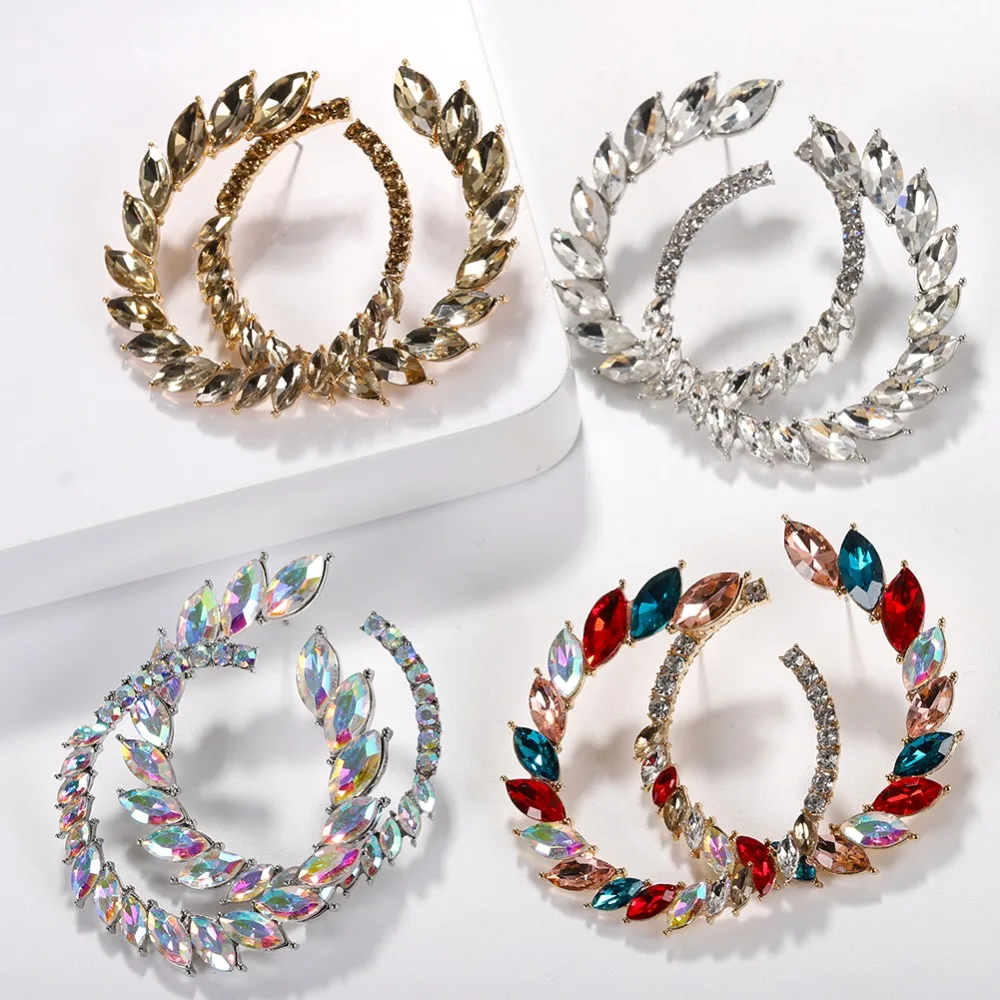 Лучшие женские богемные блестящие стеклянные Кристальные серьги-гвоздики для женщин, цветные свадебные ювелирные изделия, Круглые корейские массивные серьги