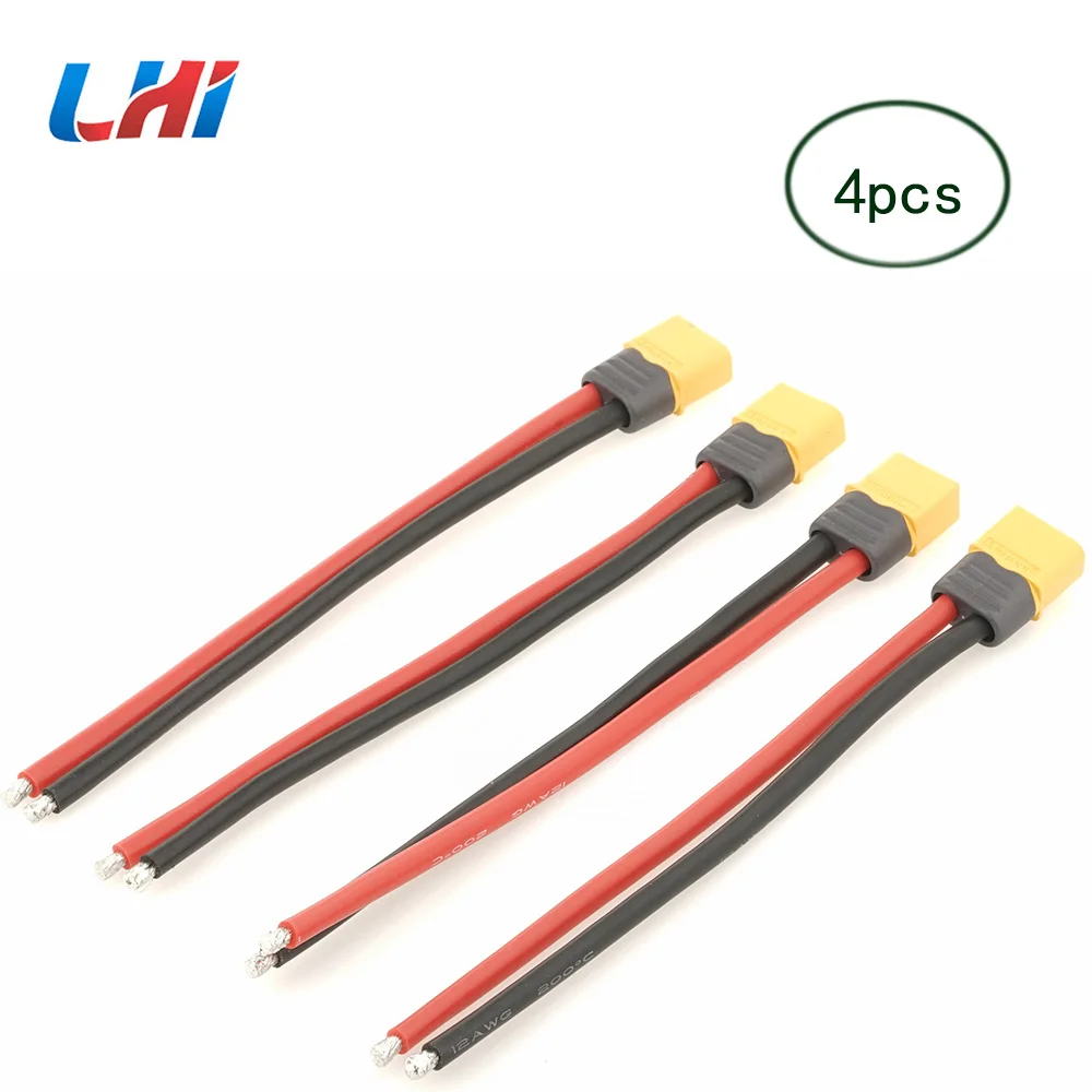 

4pcs XT60 Plug Male Connector with Sheath Housing with 150mm 12AWG Silicon Wire for RC Lipo Battery FPV Racing Drone