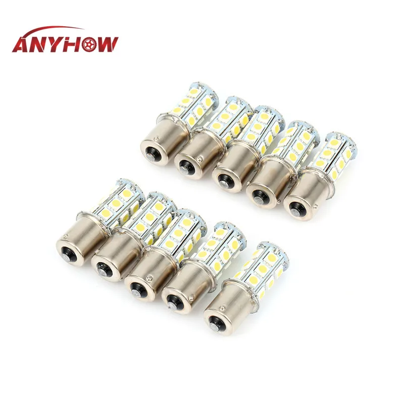 

ANYHOW 10Pcs/set BA15S 1156 6000K white car reverse light led signal lights bulbs 12V 5050 27 SMD Replacement Bulb Illuminated