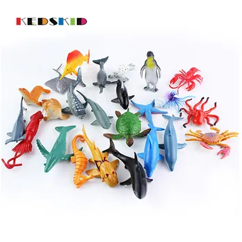 

24 Pcs/set mini model Marine animal penguin Great white shark sea turtle whales children toys