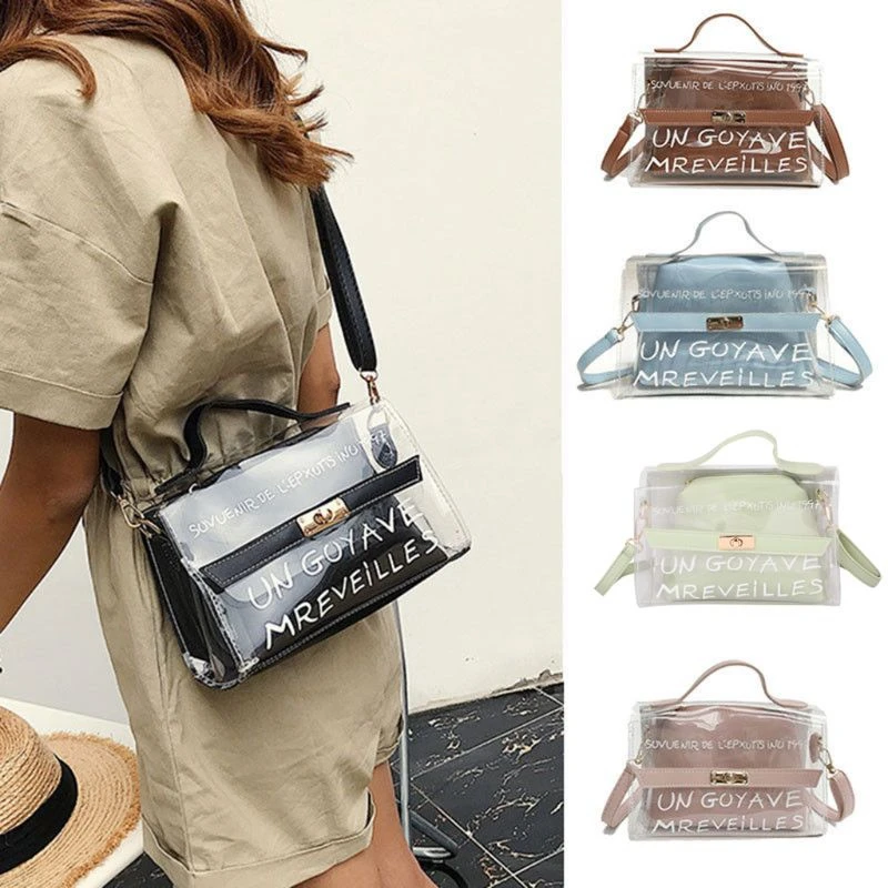 

BEAU-Women Transparent Bag Clear Pvc Jelly Small Tote Messenger Bags Female Crossbody Shoulder Bags