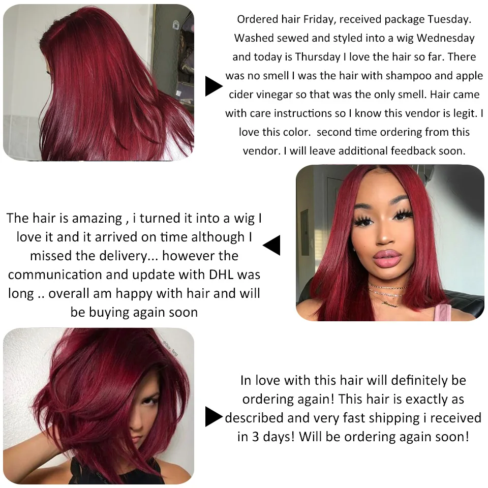 Burgundy 4 Bundles Straight Brazilian Hair Weave Bundles Bold Red 99j Color Pinshair Human Hair Extensions No Shedding Non Remy (12)