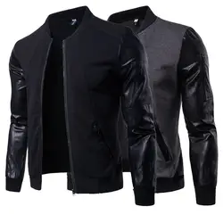 Новые мужские s Veste Homme moto Bomber Fit кожаные рукава на молнии брендовая куртка повседневная трендовая Прямая поставка модная мужская куртка