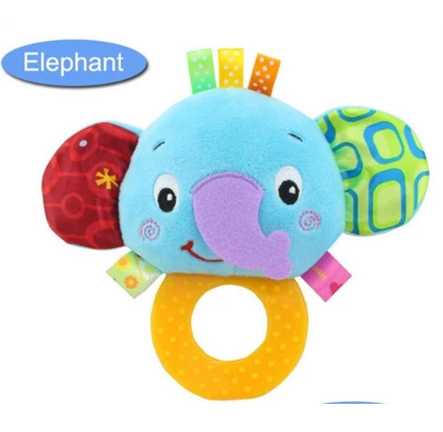 Погремушки для новорожденного ребенка игрушка милый мультфильм животных плюшевые игрушечные лошадки колокольчик малыша младенческой Прорезыватель для зубов в форме кольца интерактивные - Цвет: elephant