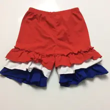 4th of July летнее кружевное платье для маленькой девочки для трикотажные хлопковые двойные для девочек шорты с оборками с красными шортами с Королевский Синий Белый рюшами укороченные штаны