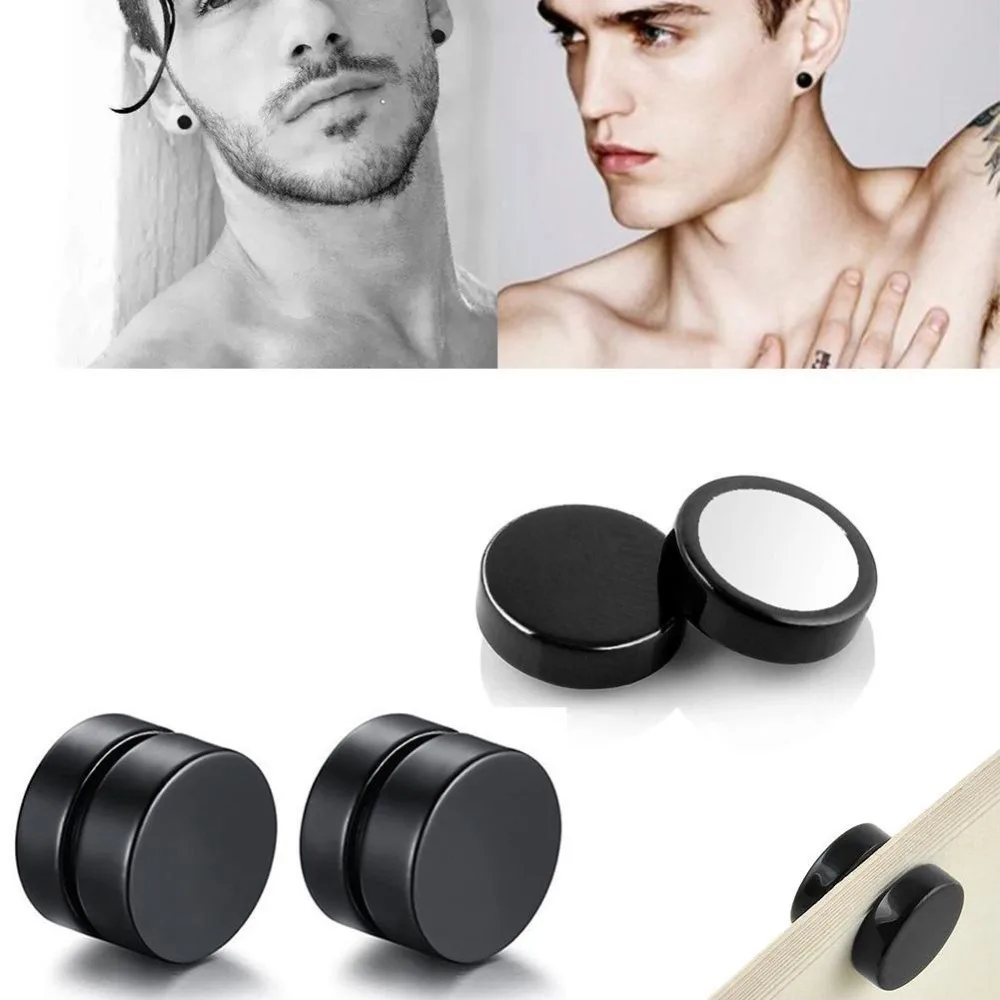 1Pair Non Piercing Earrings Stud Clip On Round Ear Stud Mens