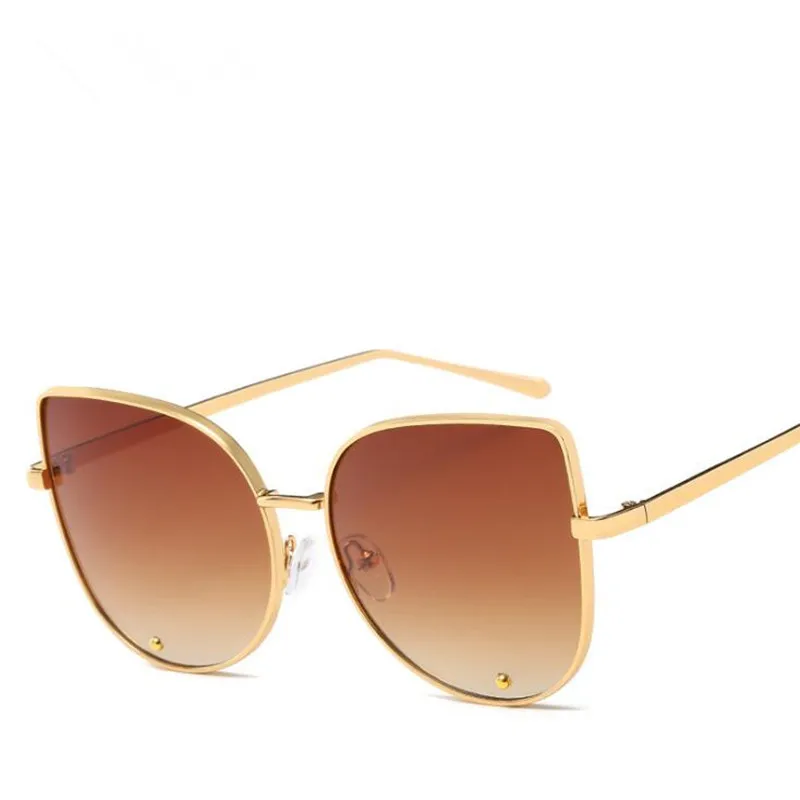 Новинка, негабаритные солнцезащитные очки для женщин, модные солнцезащитные очки кошачий глаз, винтажные брендовые дизайнерские розовые золотые солнцезащитные очки UV400 - Цвет линз: Tea