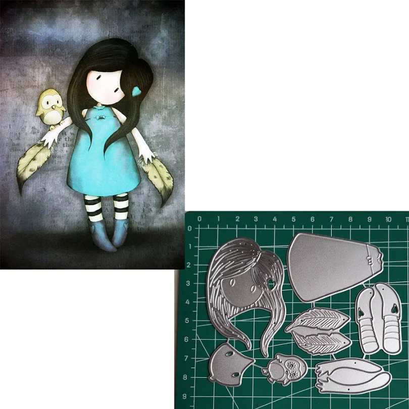 

Metal Cutting Dies New doll Little Girl with Bird 2019 Scrapbooking Craft Dies Cut Stamps Embossing Stencils Invitation Card