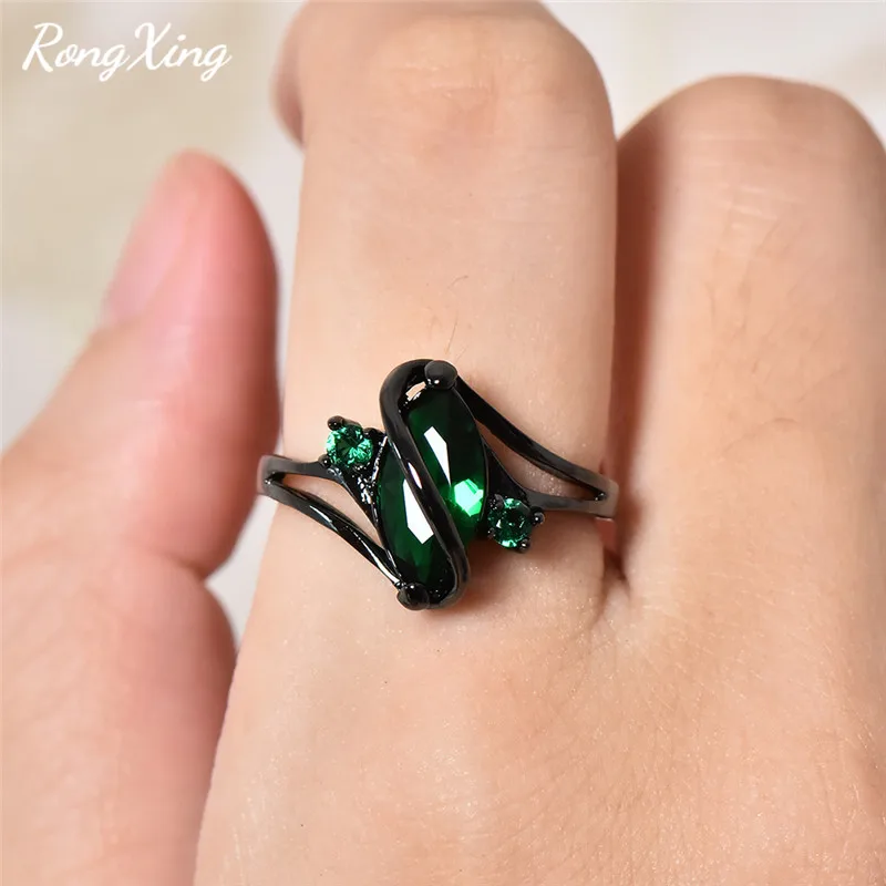 Женское кольцо с камнем RongXing разноцветное фианитом заполненное черным золотом