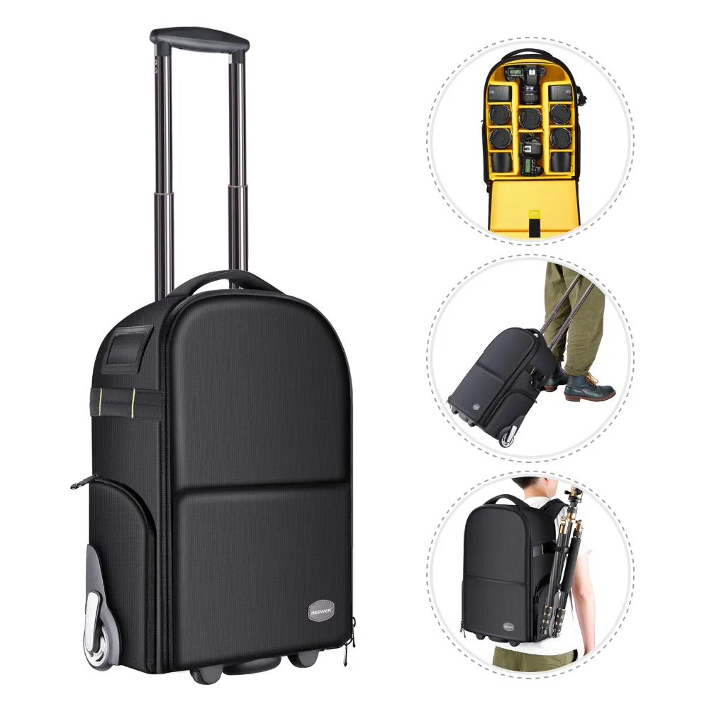 

Neewer 2-in-1 Camera Backpack Luggage Trolley Case with Double Bar Anti-shock Detachable Padded Compartment Hidden Pull Bar
