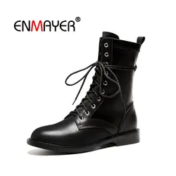 ENMAYER/женские ботильоны, ботинки Martens, размеры 34-39, осенне-зимняя обувь из коровьей кожи, женские классические ботинки, узкая лента, шнуровка