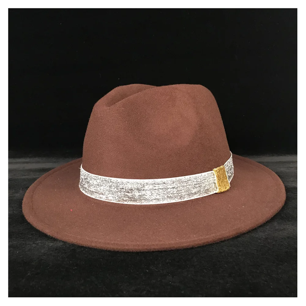 Женская Мужская шерстяная шляпа Chapeu Feminino Fedora Шляпа Laday фетр чародей церковь кепки душ волшебник шляпа большой размеры - Цвет: Coffee