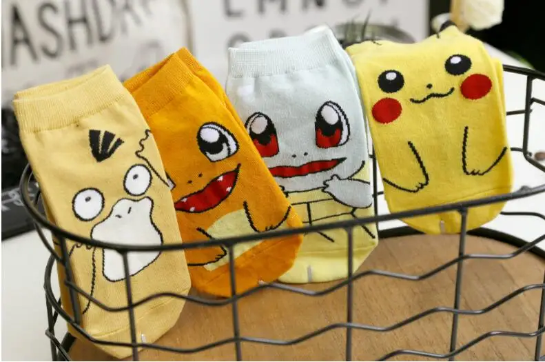Партия из 4 пар! Новинка; модные носки унисекс с героями мультфильмов; хлопковые носки с героями мультфильмов; подарочные носки Пикачу