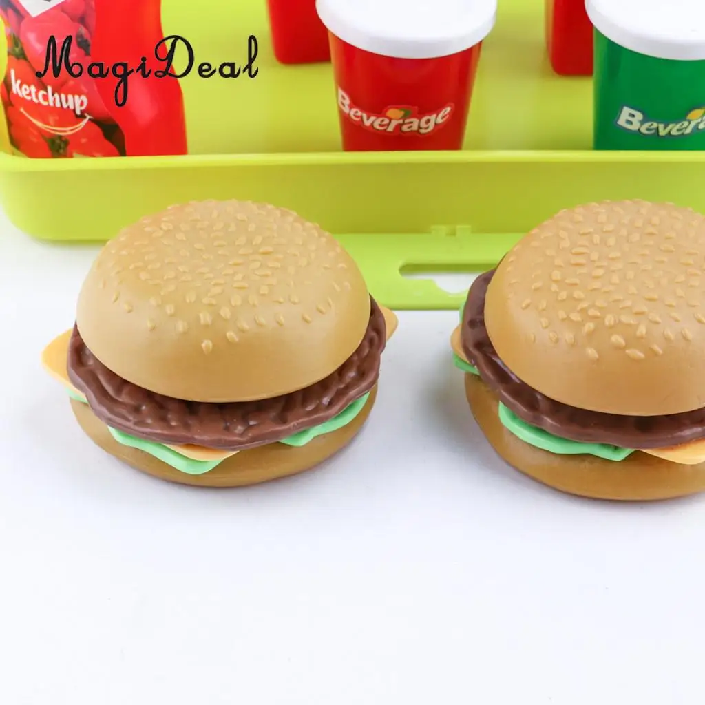 Pretend Play 8 Pieces Simulation Fast Food French Fries Hamburger Drinks Cuisine Kitchen Playset Kids Toy