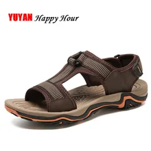 Новинка года; модные брендовые сандалии; Мужская Летняя обувь из натуральной кожи; Водонепроницаемая пляжная обувь; нескользящие мужские сандалии; K231