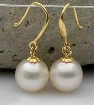 

free shipping >>>>noble jewelry 14K SOLID GOLD PERFECT AAA 10-11MM NATURAL Freshwater WHITE PEARL EARRINGS