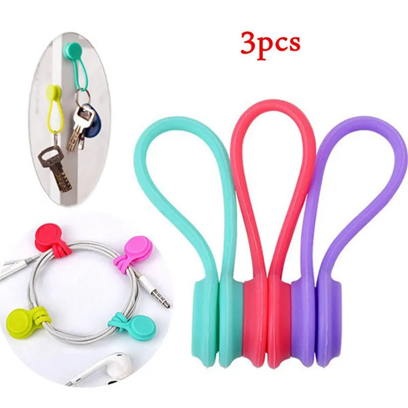 

3 Colors Soft Silicone Magnetic Wire Cable Organizer Key Cord Earphone Storage Holder Clips Cable Winder For Data Cable