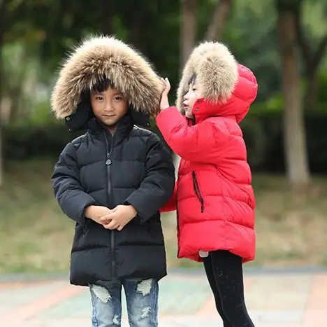 Boys Winter Jacket Children Duck Down Long Section Jacket girls Warm Coat Kids Down & Parkas Coat Fur Hooded Outerwear Clothing