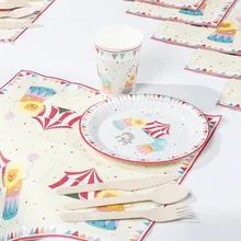 Riscawin The Circus Theme Paper Plates Set Birthday Party Decoration For 8 Packs Disposable Tableware Set Baby Shower Supplies