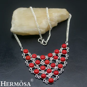 

Hermosa BUY ONE GET ONE FREE Latest Red Coral Jewelry Silver Color Best Girlfriends Choker Necklace 40cm BOGT-10