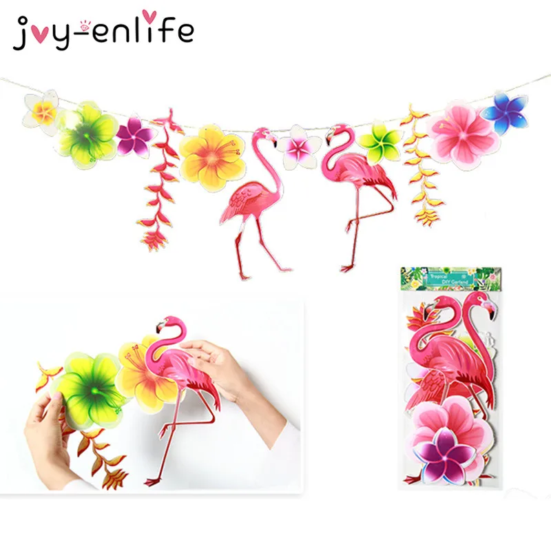 JOY-ENLIFE 3M тропический Фламинго листья баннер цветок Гирлянда бумажная красочные флажки день рождения, детский душ в гавайском стиле Для летних вечеринок Декор