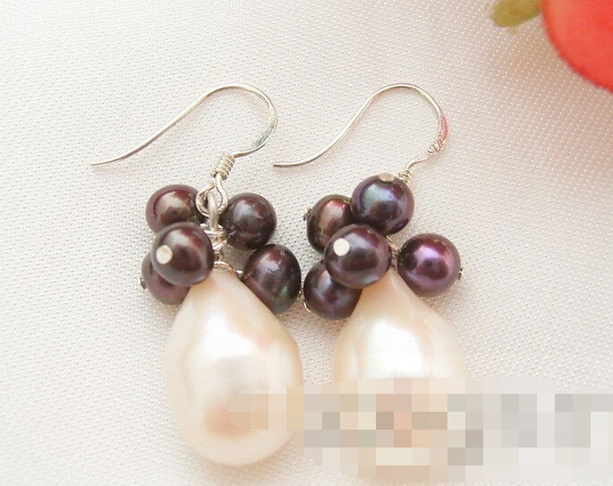 

free shipping 00228 White Pearl&Black Pearl Earring