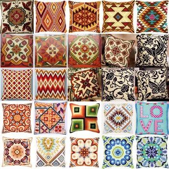 

1patterns 411 DIY Needlework Kit Acrylic Yarn Embroidery Pillow Tapestry Canvas Cushion Front Cross Stitch Pillowcase