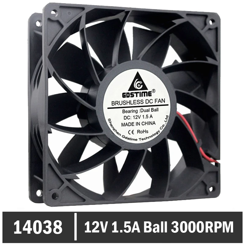 

Gdstime Ball 12V 1.5A 140mm140mmx38mm Big AirFlow Cooling Fan 14038 Computer Case Cooler Fan 14cm High Wind Pressure Double Leaf