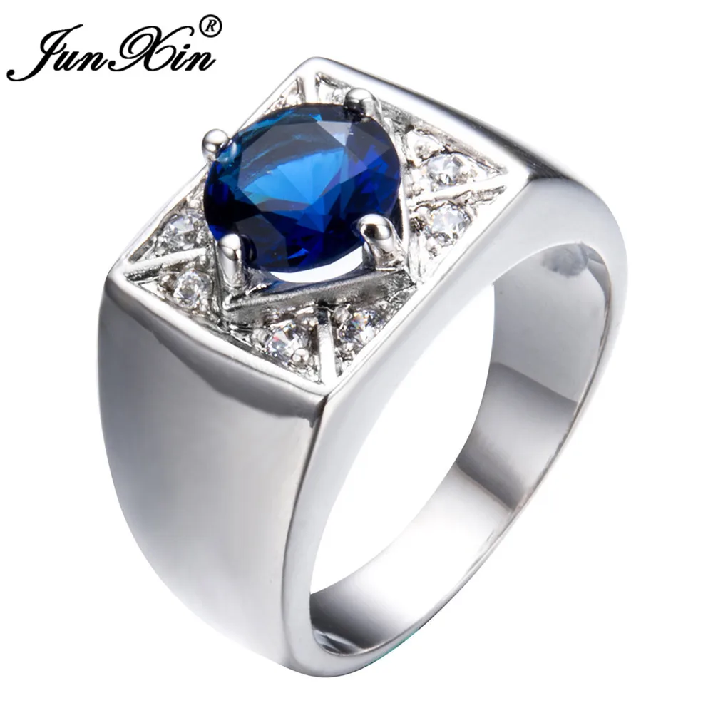JUNXIN Blue Round Zircon Promise Ring Simple Square