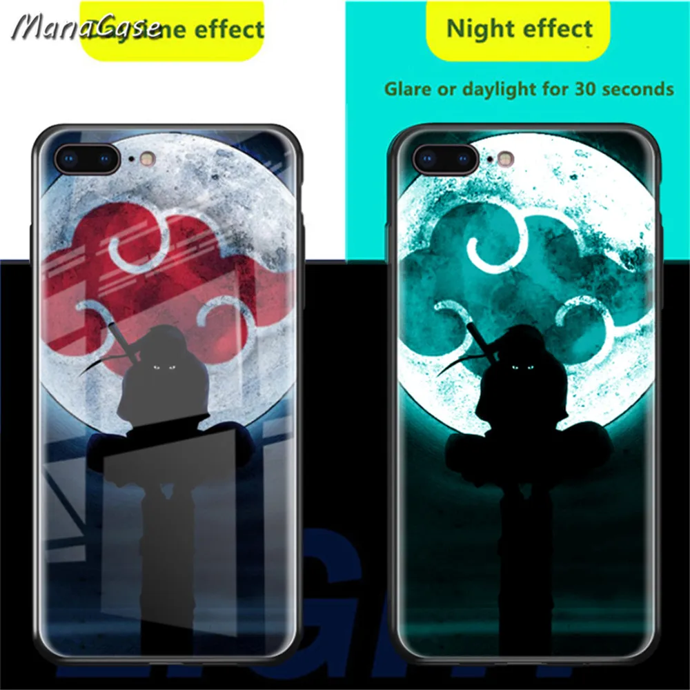 Lxuruy Наруто Саске светящийся чехол для телефона аниме для iPhone 11 Pro MAX 10X XS MAX XR 6 6s 7 8 Plus закаленное стекло задняя крышка