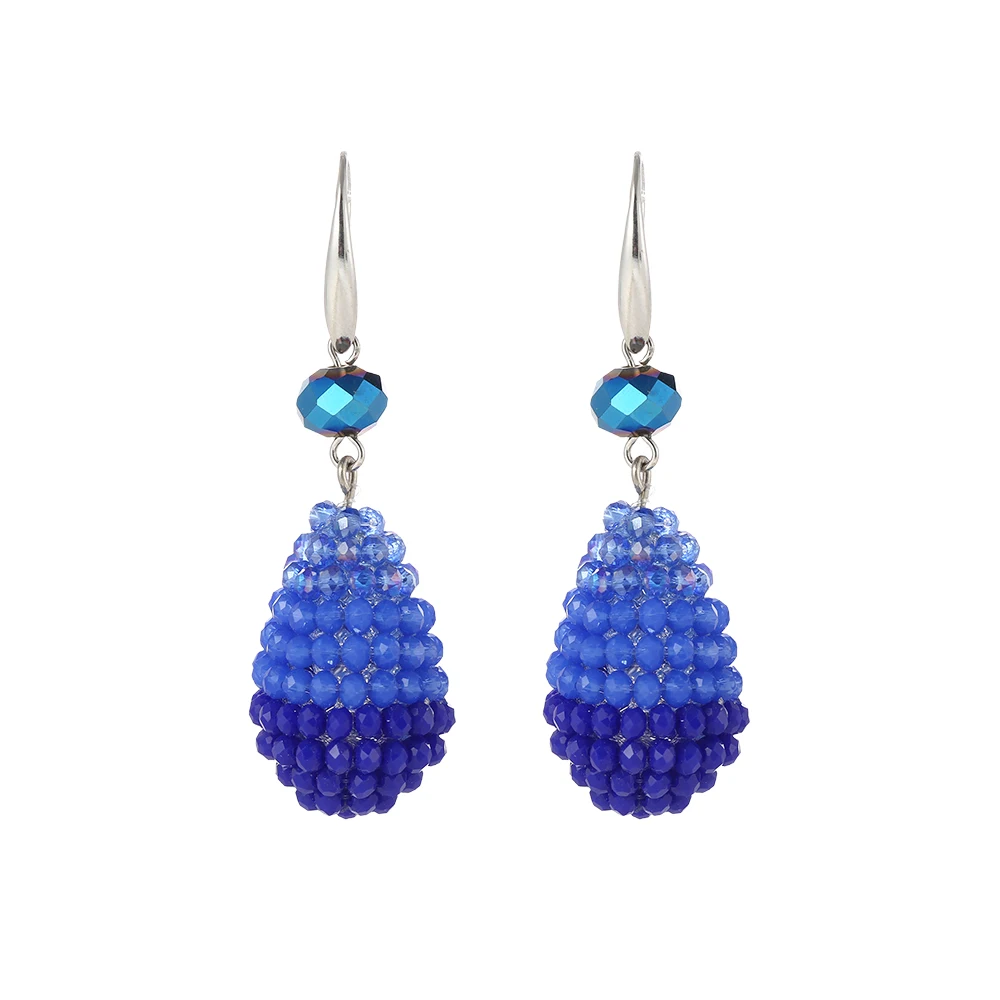 INKDEW, модные яркие цвета, в форме капли воды, большие серьги, длинные серьги, украшенные бисером, ручной работы, серьги-капли с кристаллами для женщин, подарок - Окраска металла: deep blue