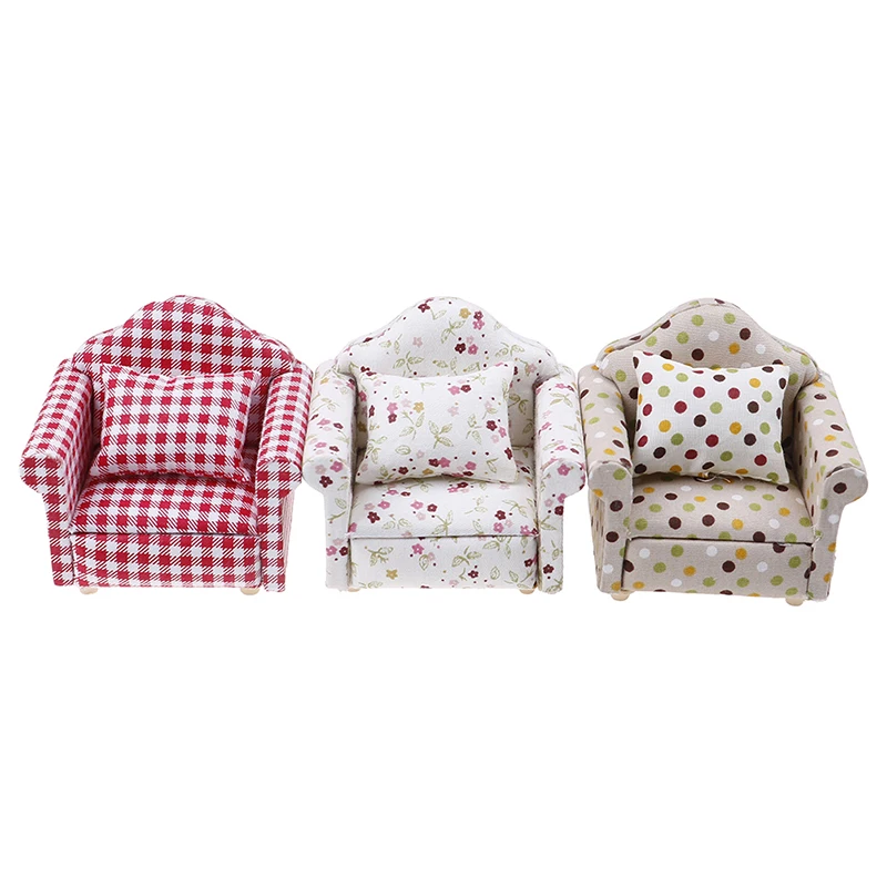 

1:12 Dollhouse Furniture Dot Plaid Flower Chair Sofa With Pillow Sweet Furniture For Doll House Armchair Furniture Toys Gift