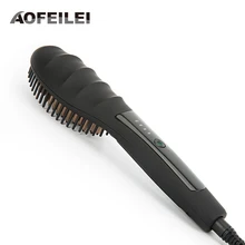 Ceramic Hair Straightener Brush Comb Fast Heating Electric Hair Straightening Brush Iron AOFEILEI straight hair comb brush