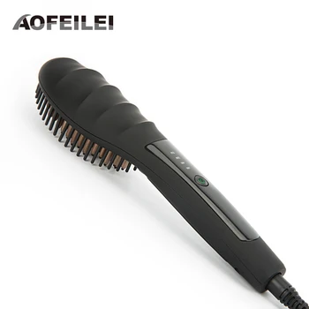 Ceramic Hair Straightener Brush Comb Fast Heating Electric Hair Straightening Brush Iron AOFEILEI straight hair comb brush ushow professional ceramic electric hair straightener brush detangling hair straightening iron comb smooth brush styling tools