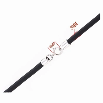 

3.0mm Black Rubber Cord Neckalce with 925 Sterling Silver Connectors & Clasps for Men Women 12pcs/lot Chains Rope Thread