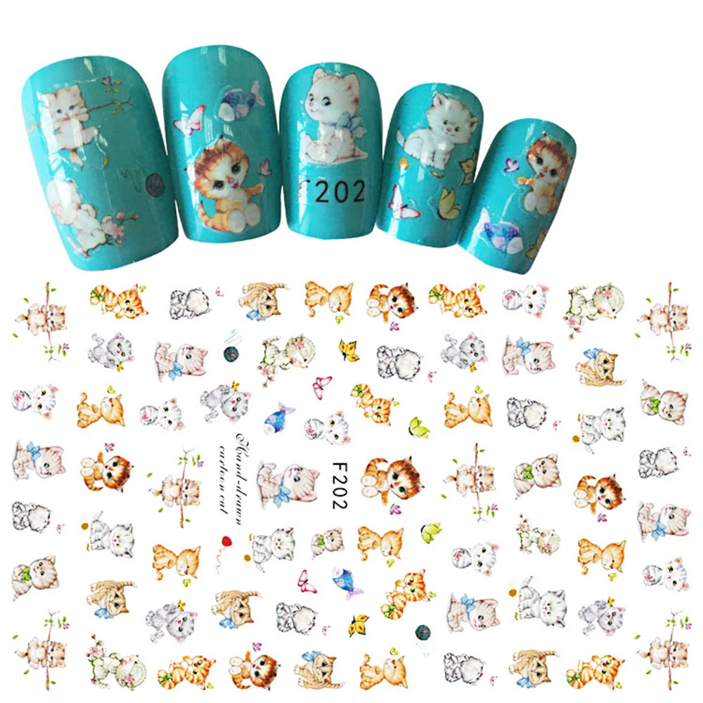 

New 1 Sheet Nail Art Sticker Cute Cat Mixed Colorful Nail 3D Decal Animal Design DIY Manicure Sticker Tips Tool BEF202