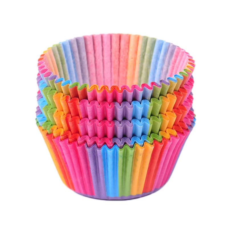 

100pcs rainbow cupcake paper liners Muffin Cases Cup Cake Baking egg tarts tray Pastry decorating Tools kitchen accessories