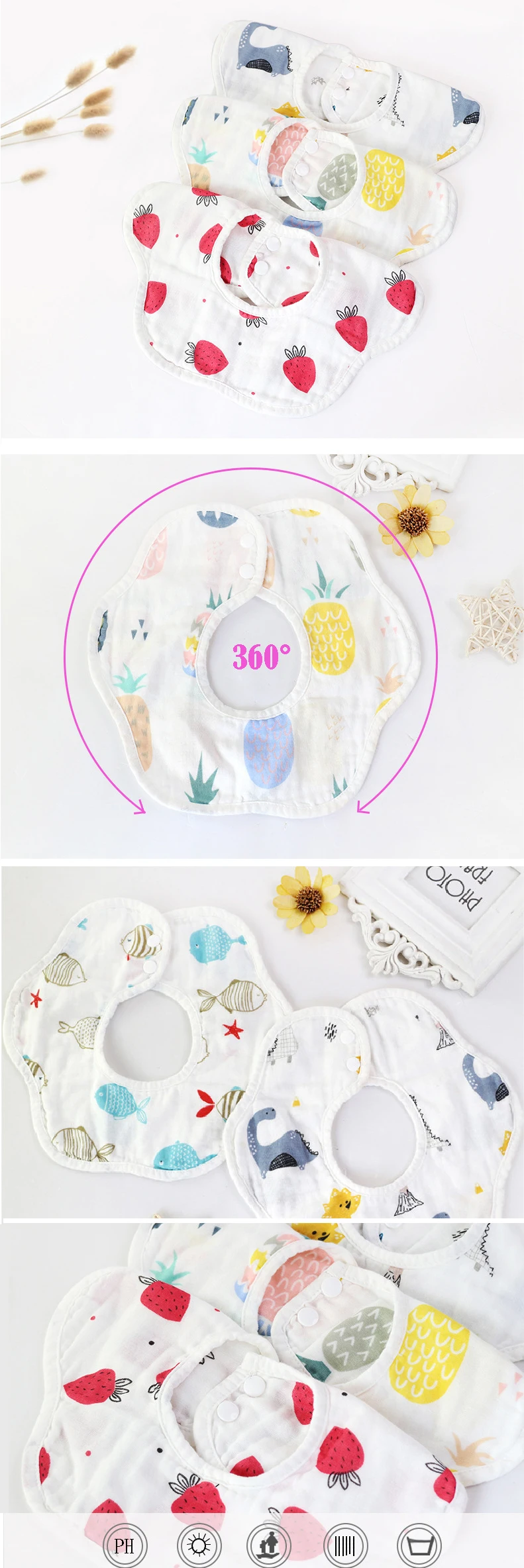 pacifier for baby 1 Piece Wasoyoli Flower Type Bib 4 Layers Burp Cloths 26*29CM Printed Colorful 100% Muslin seersckuer Cotton Infant Bib baby accessories drawing	